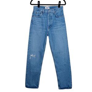 Agolde 90s Pinch Waist Light Wash Hole Distressed Jeans High Rise 25 XS